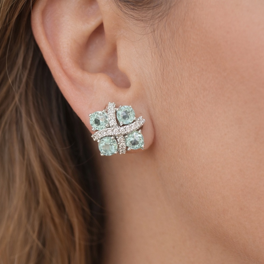 JUDITH RIPKA Blue Topaz & CZ Clip-On Earrings – SS 925 – Non-Pierced Clip Style